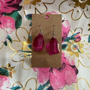 Pink Gemstone Drop Earrings 2 pairs
